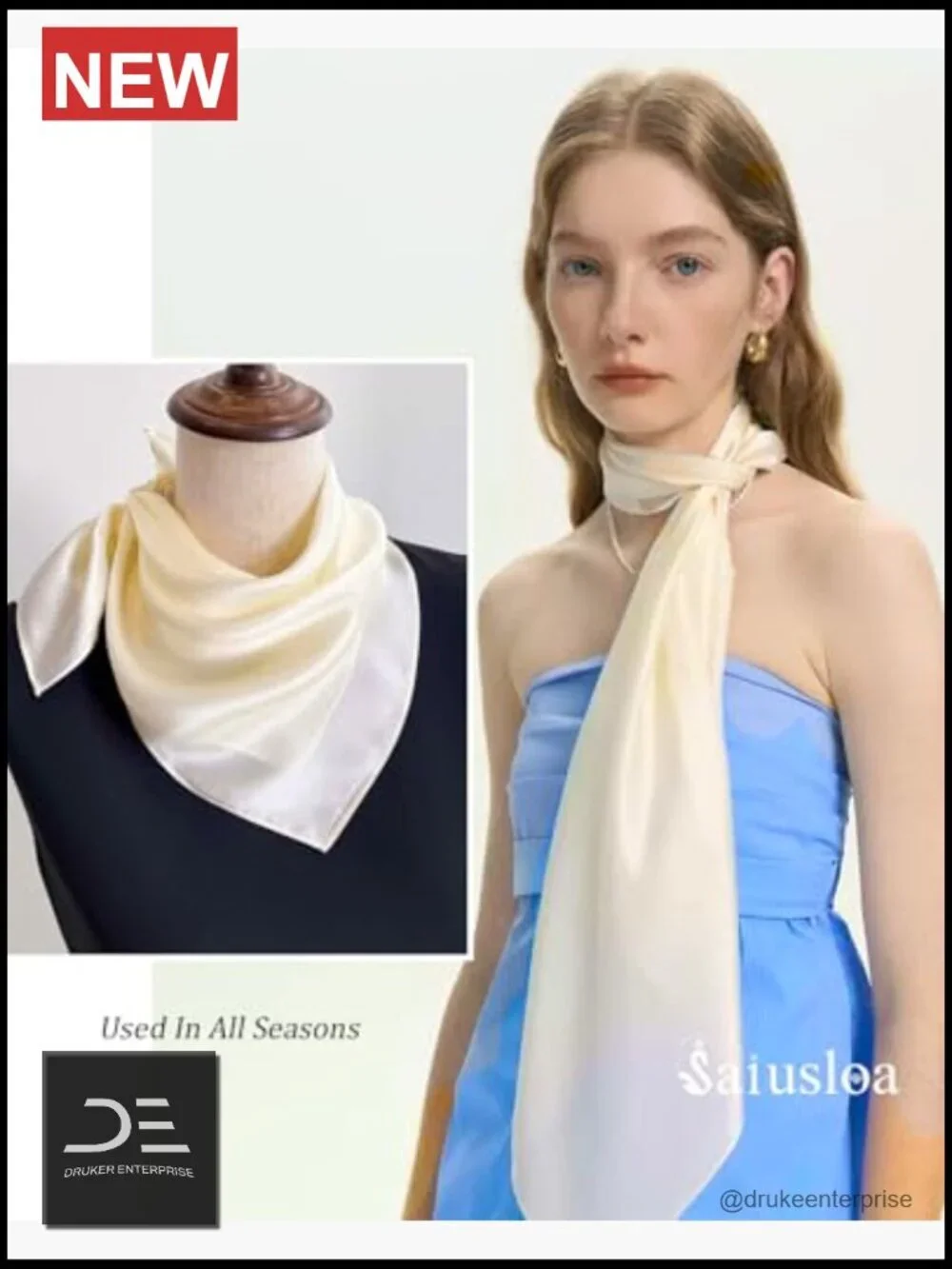 Polyester Satin Square Scarf for Women - 23.6